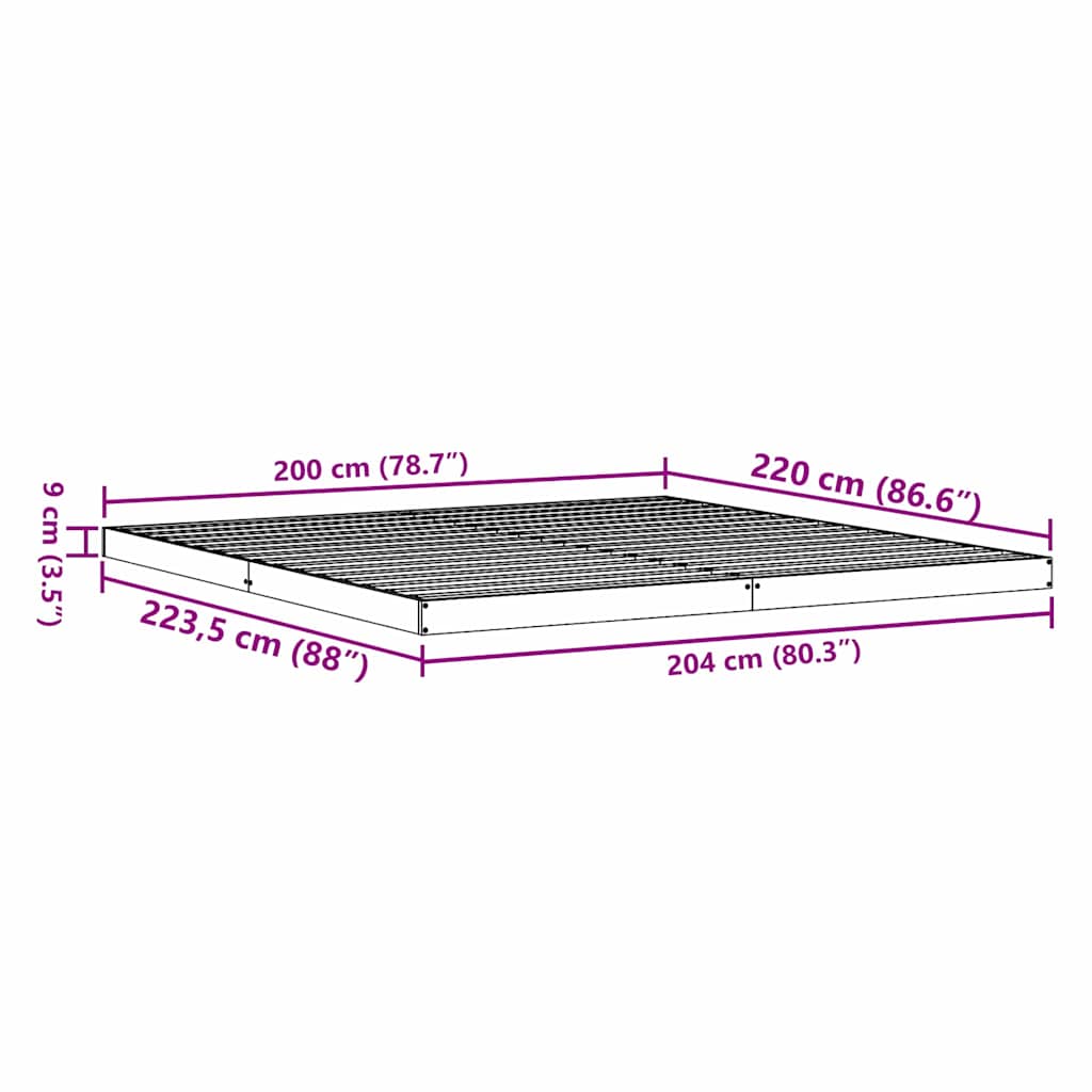 Gulvsengramme Hvid 200 x 220 cm Massiv fyrretræ