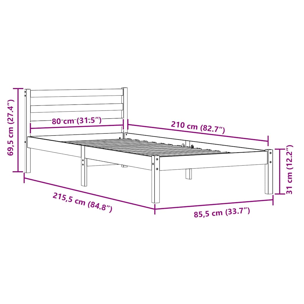 Sengestel Hvid 215,5 x 85,5 x 69,5 cm Massivt fyrretræ