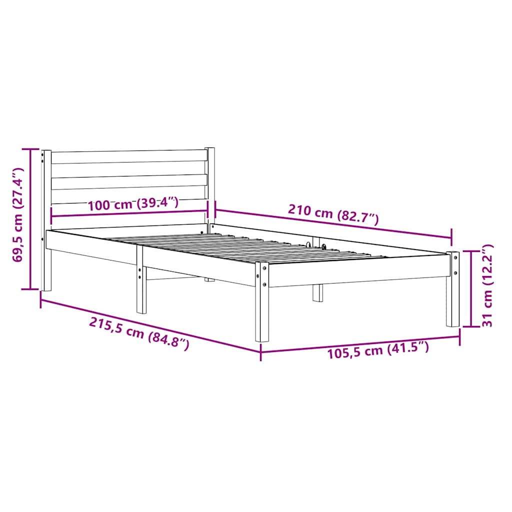 Sengestel Hvid 215,5 x 105,5 x 69,5 cm Massivt fyrretræ
