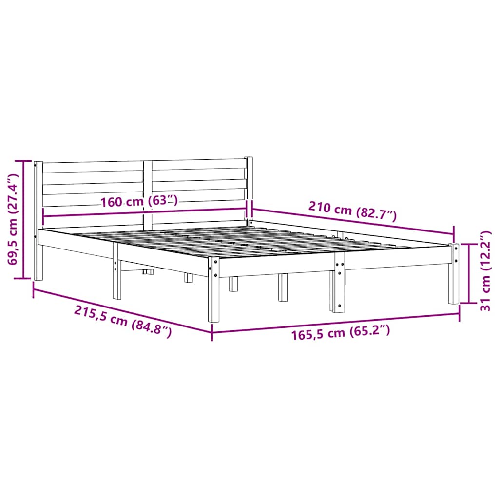 Sengestel Brun 215,5 x 165,5 x 69,5 cm Massivt fyrretræ