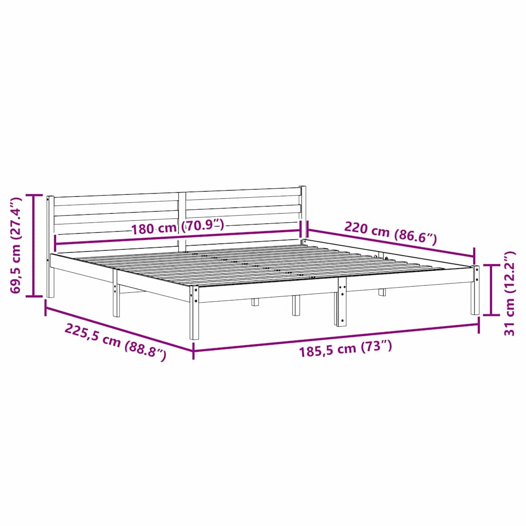 Sengestel Hvid 225,5 x 185,5 x 69,5 cm Massivt fyrretræ