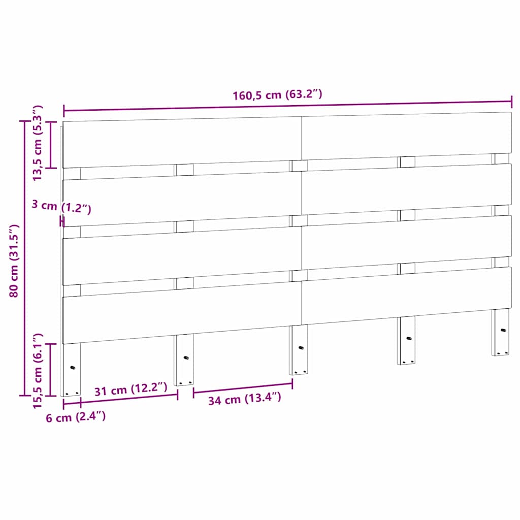 Hovedgærde Voks brun 160,5 x 3 x 80 cm Massiv fyrretræ