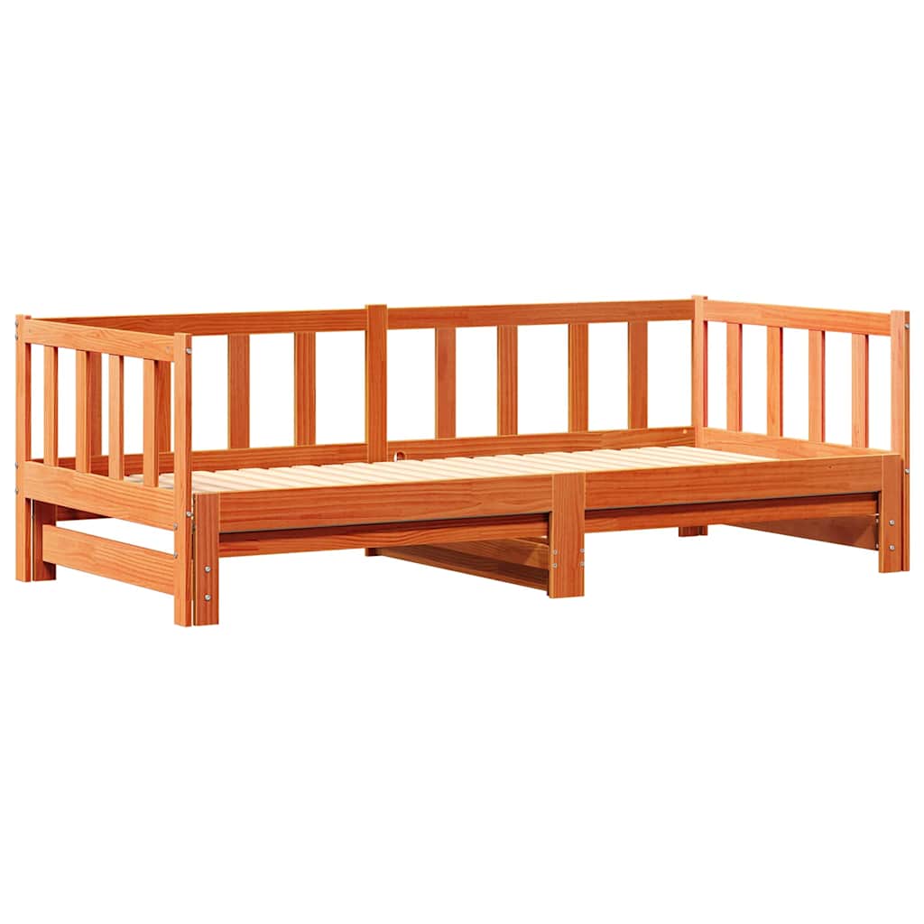 Senge med trundle Voks brun 203,5 x 184 x 66 cm