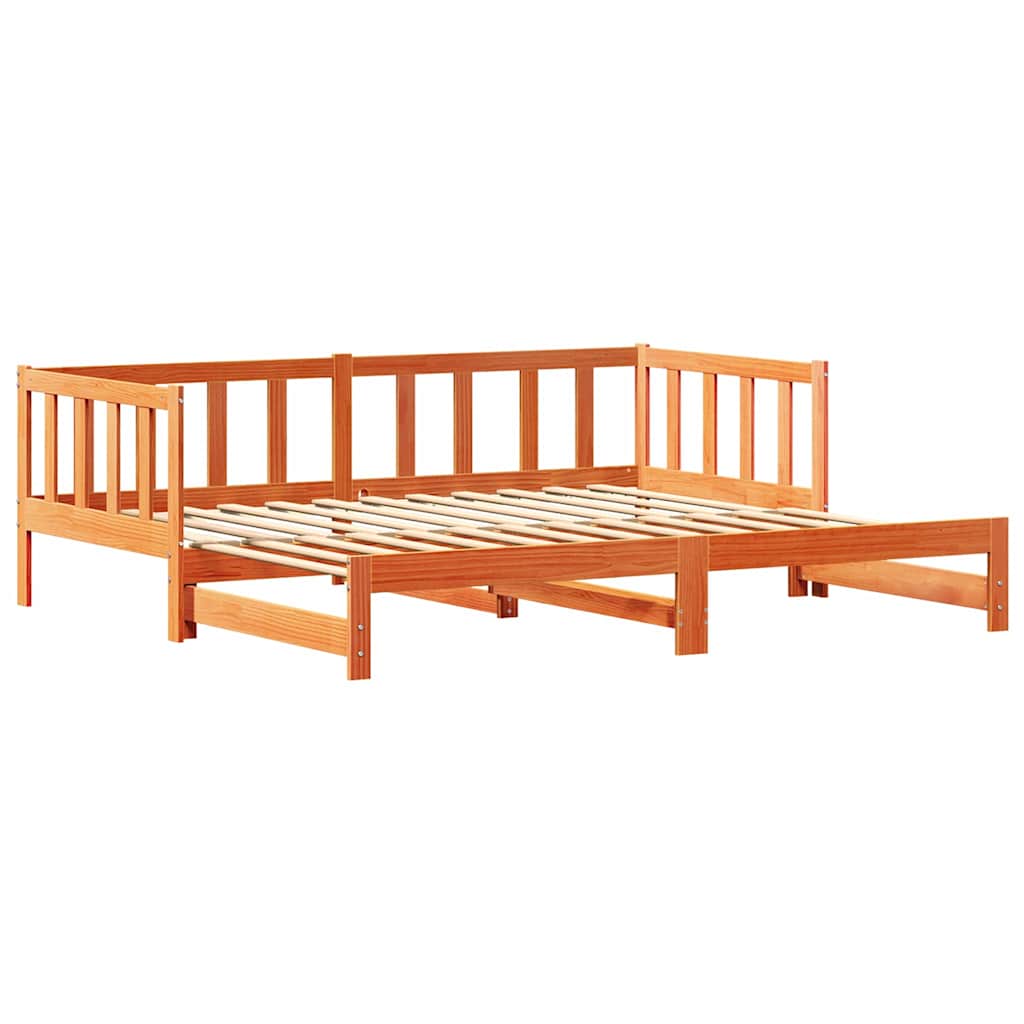 Senge med trundle Voks brun 203,5 x 184 x 66 cm