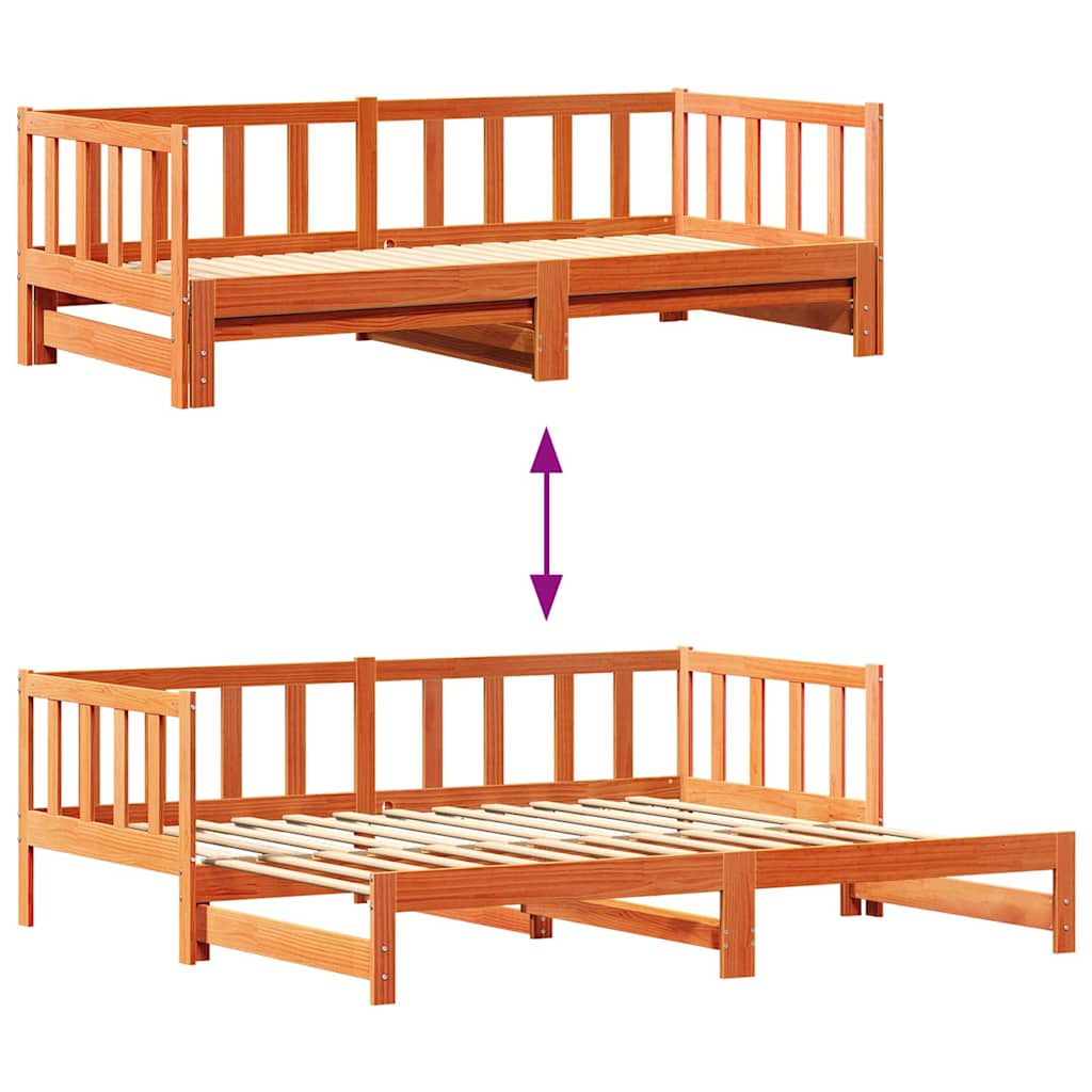 Senge med trundle Voks brun 203,5 x 184 x 66 cm