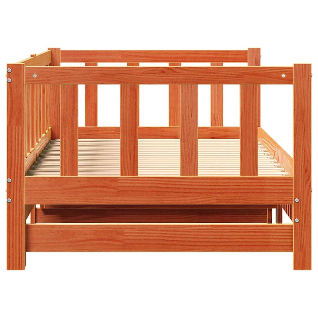 Senge med trundle Voks brun 203,5 x 184 x 66 cm