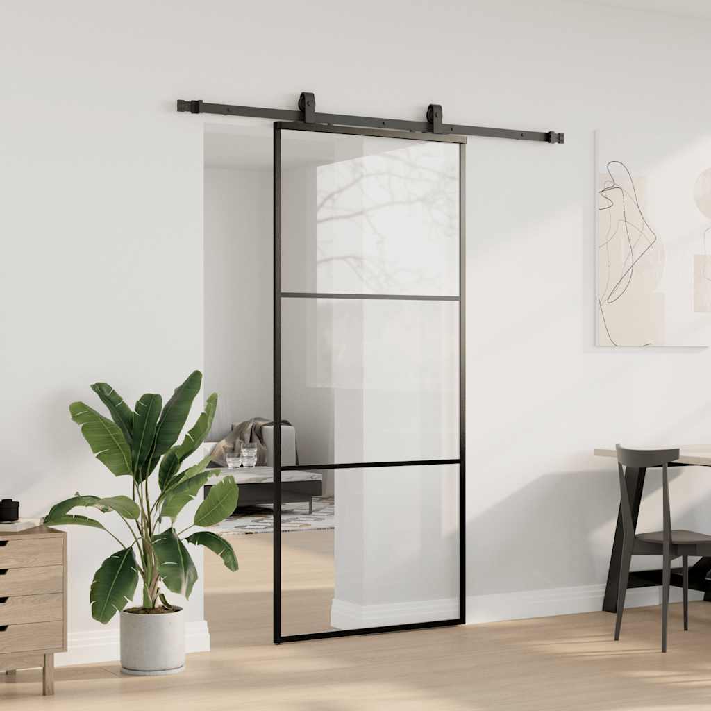 skydedør med hardwaresæt 90x205 cm ESG glas sort