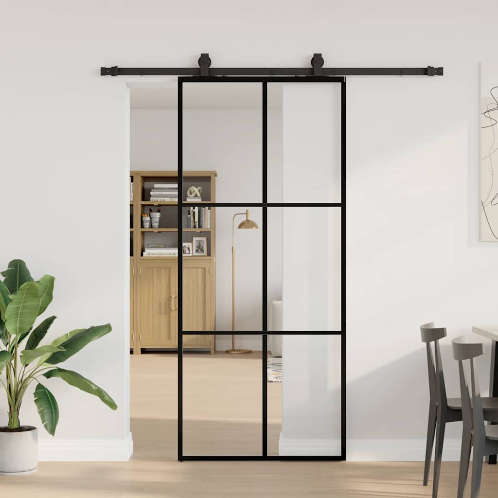 skydedør med hardwaresæt 90x205 cm ESG glas sort