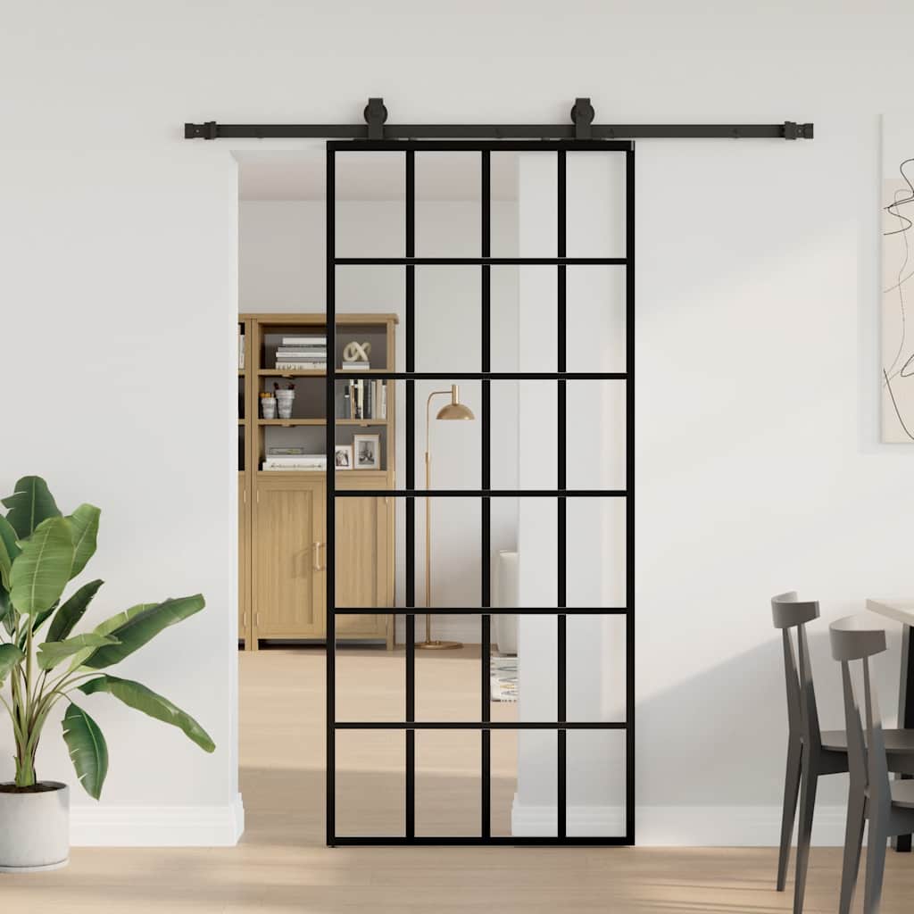skydedør med hardwaresæt 90x205 cm ESG glas sort