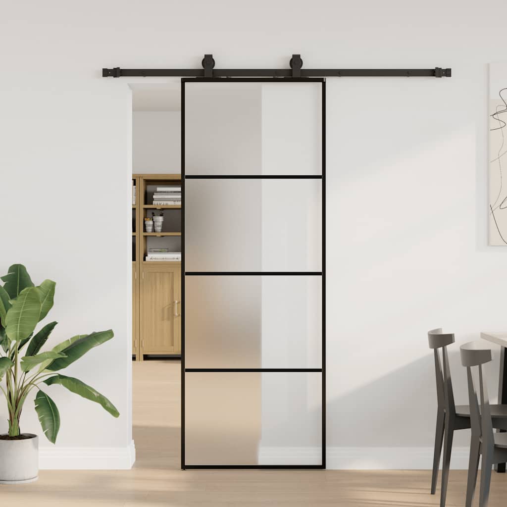 skydedør med hardwaresæt 76x205 cm ESG glas sort