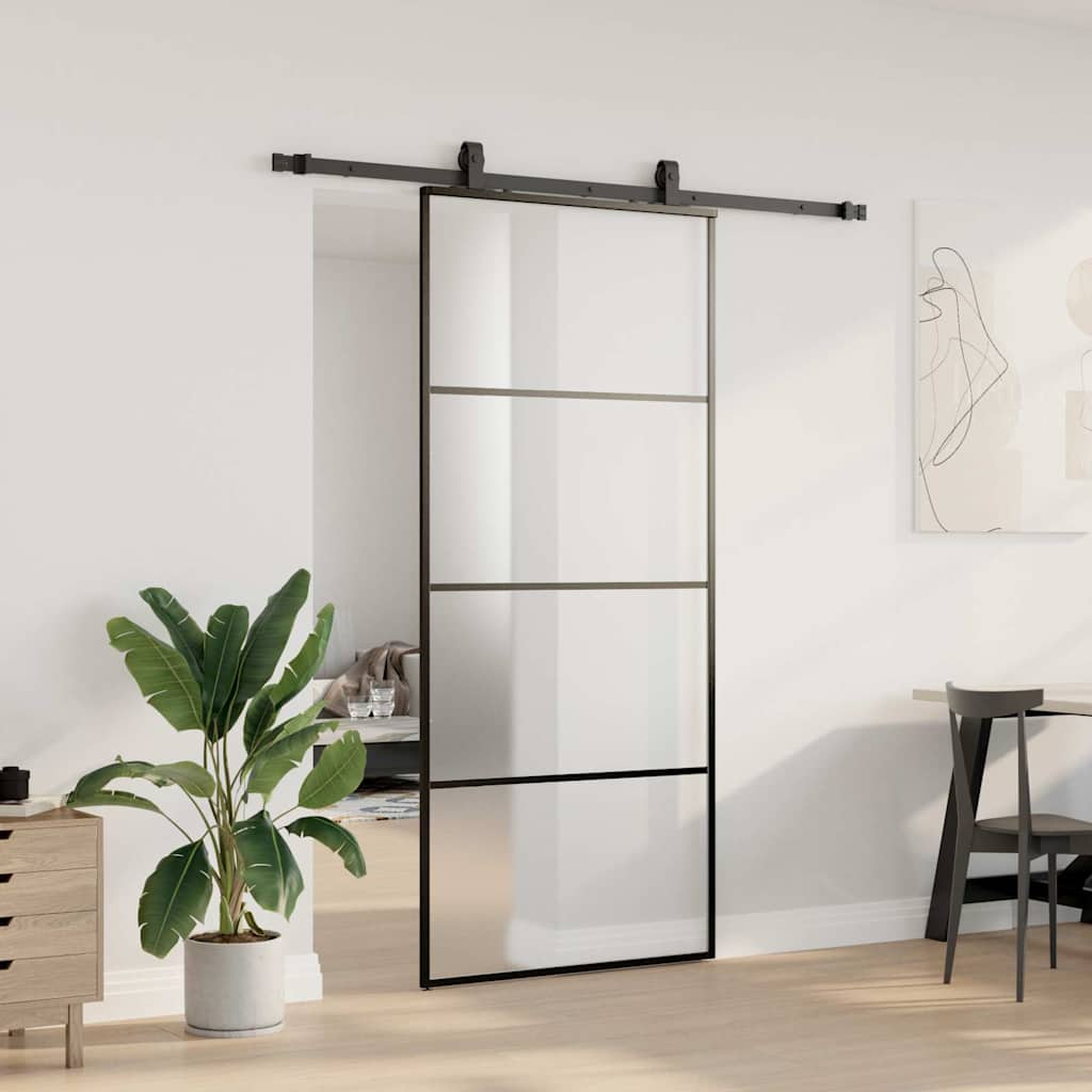 skydedør med hardwaresæt 90x205 cm ESG glas sort