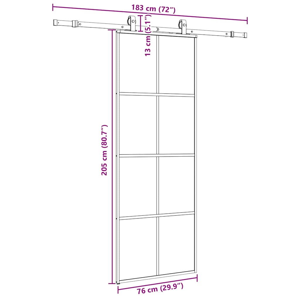 skydedør med hardwaresæt 76x205 cm ESG glas sort