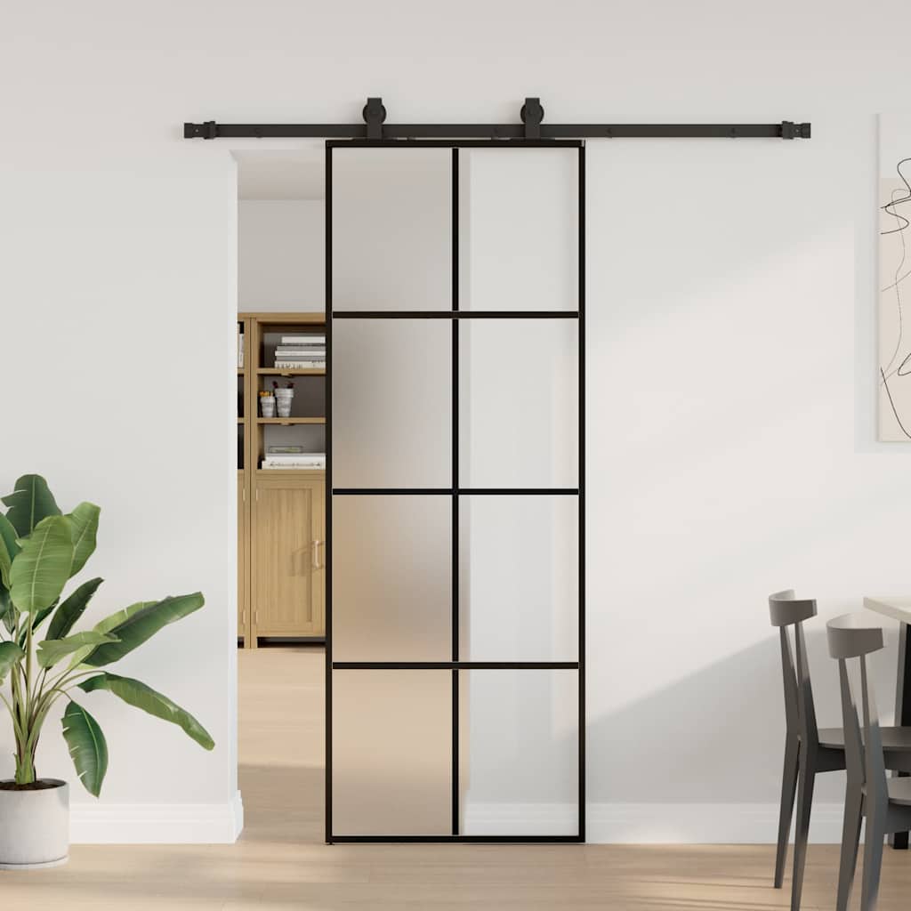 skydedør med hardwaresæt 76x205 cm ESG glas sort