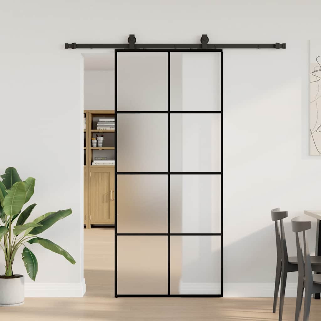 skydedør med hardwaresæt 90x205 cm ESG glas sort