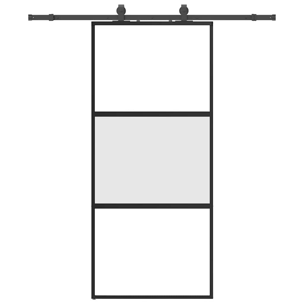skydedør med hardwaresæt 90x205 cm hærdet glas sort