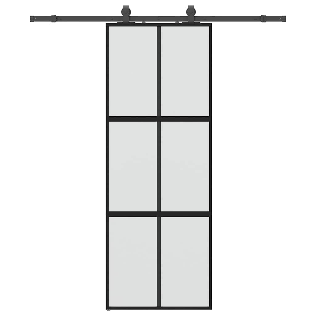 skydedør med hardwaresæt 76x205 cm hærdet glas sort