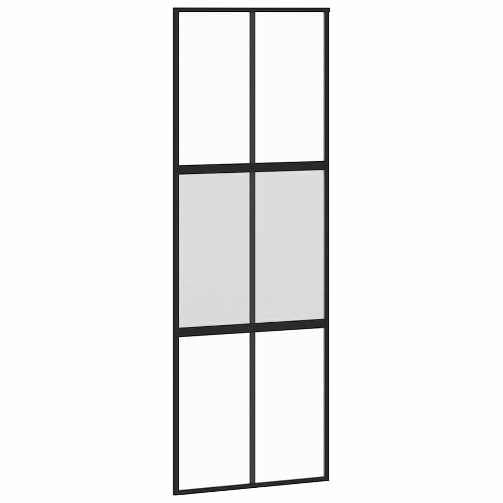 skydedør med hardwaresæt 76x205 cm hærdet glas sort