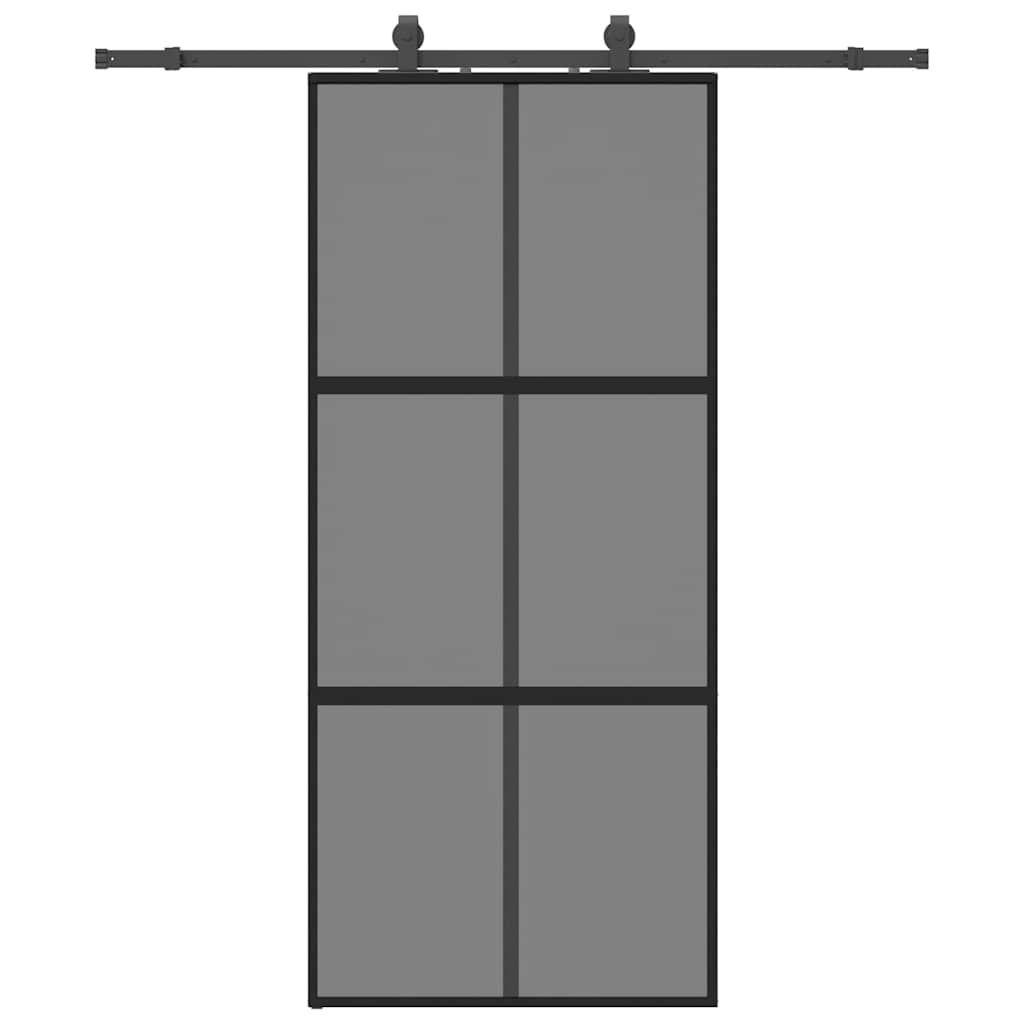 skydedør med hardwaresæt 90x205 cm hærdet glas sort