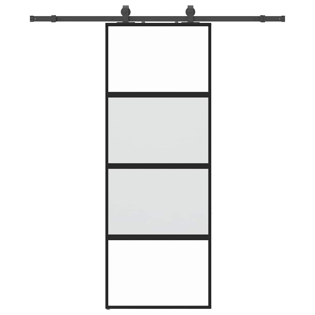 skydedør med hardwaresæt 76x205 cm hærdet glas sort