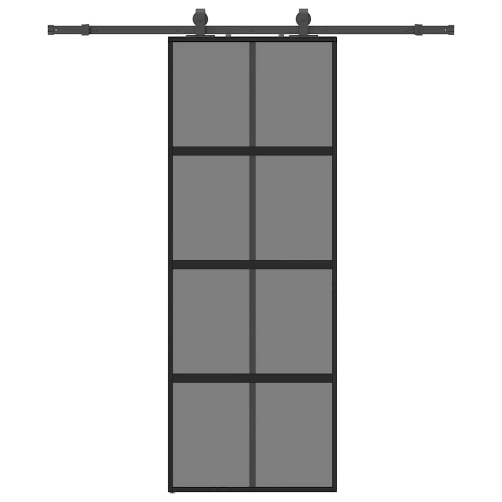 skydedør med hardwaresæt 76x205 cm hærdet glas sort