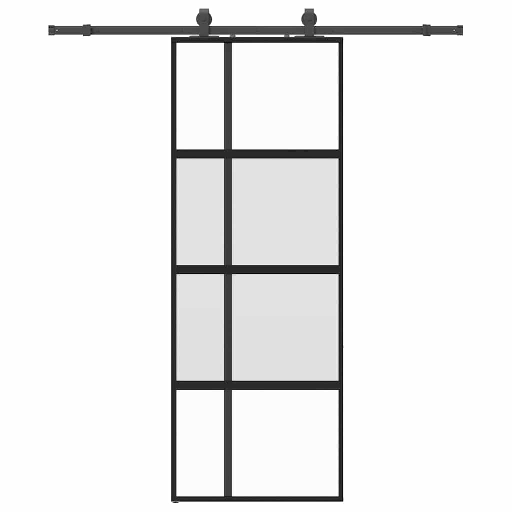 skydedør med hardwaresæt 76x205 cm hærdet glas sort