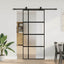 skydedør med hardwaresæt 90x205 cm hærdet glas sort