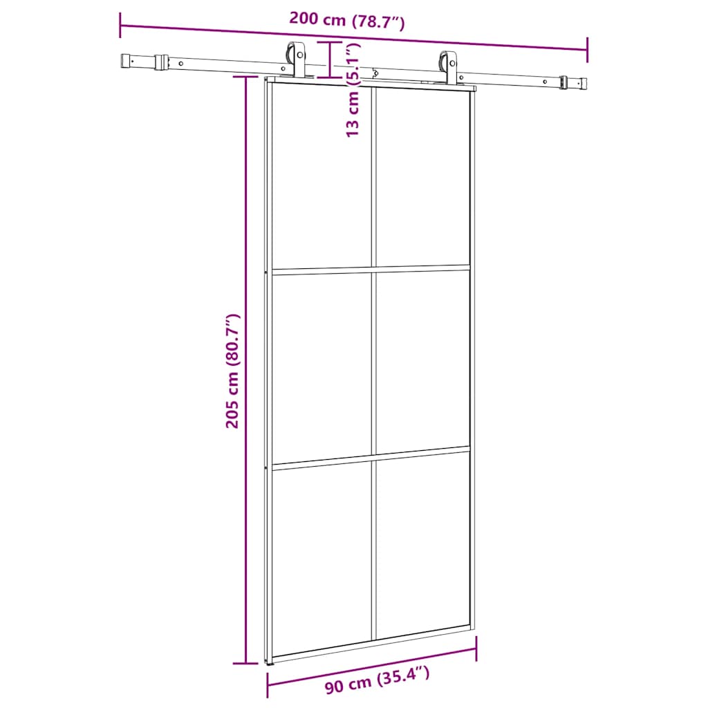 skydedør med hardwaresæt 90x205 cm ESG glas sort