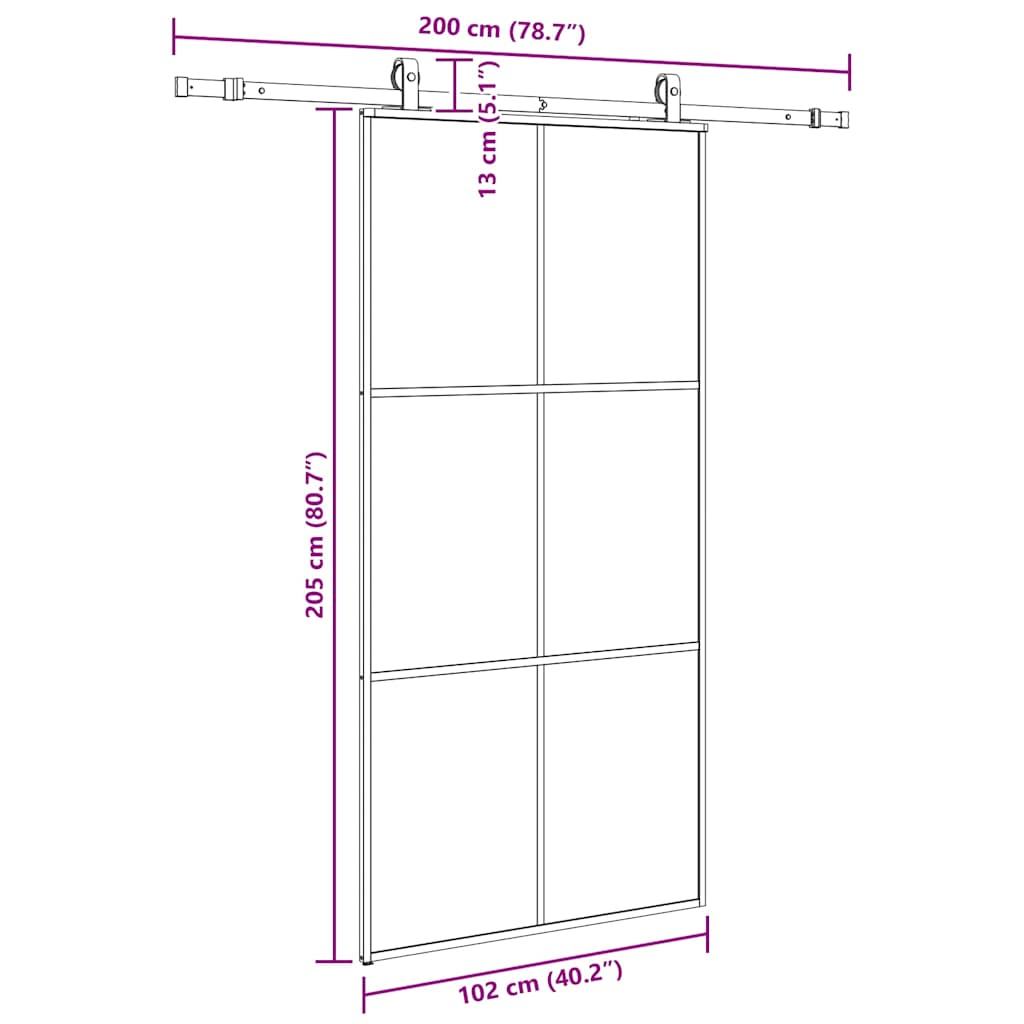 skydedør med hardwaresæt 102x205 cm ESG glas sort