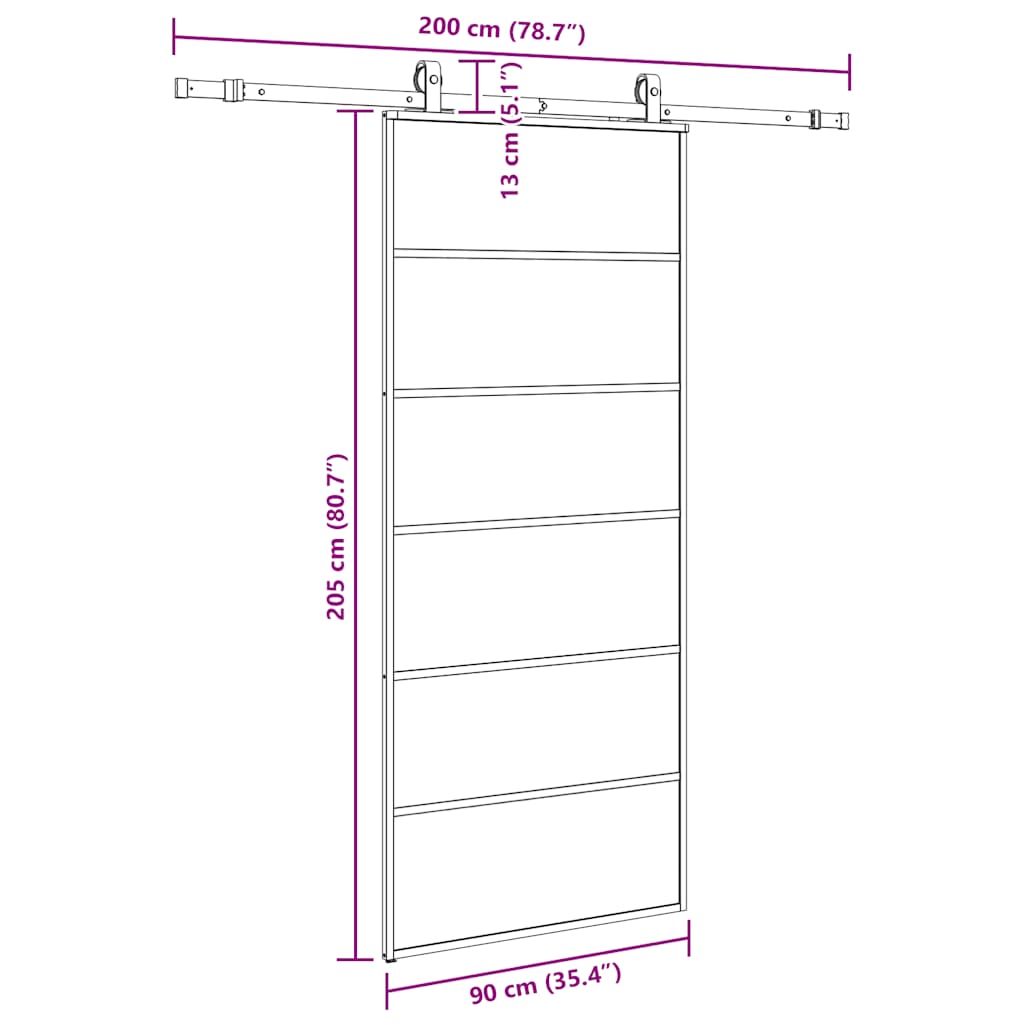 skydedør med hardwaresæt 90x205 cm ESG glas sort
