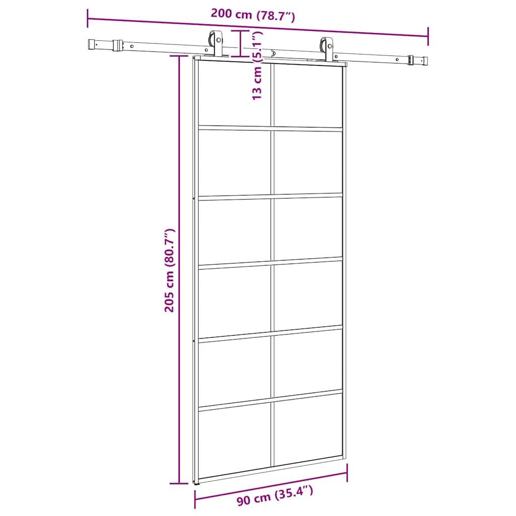 skydedør med hardwaresæt 90x205 cm ESG glas sort