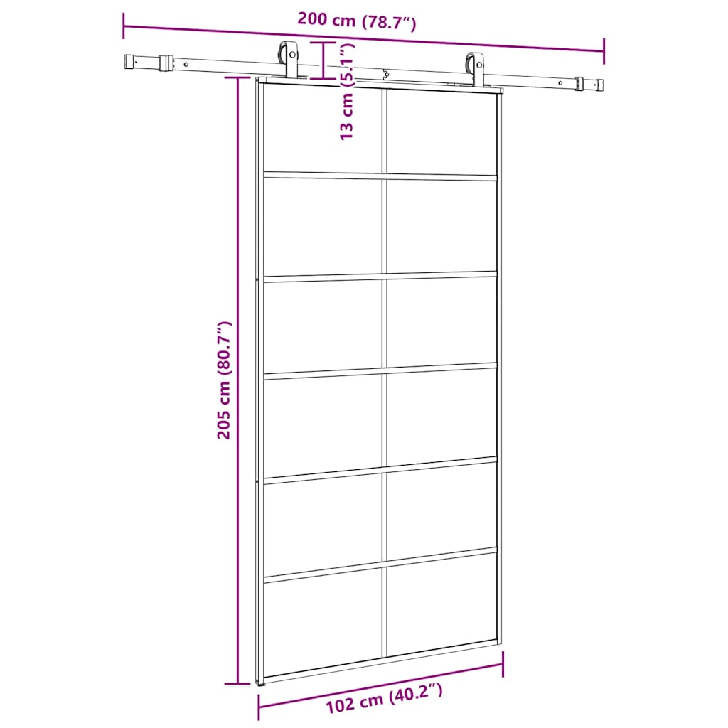 skydedør med hardwaresæt 102x205 cm ESG glas sort