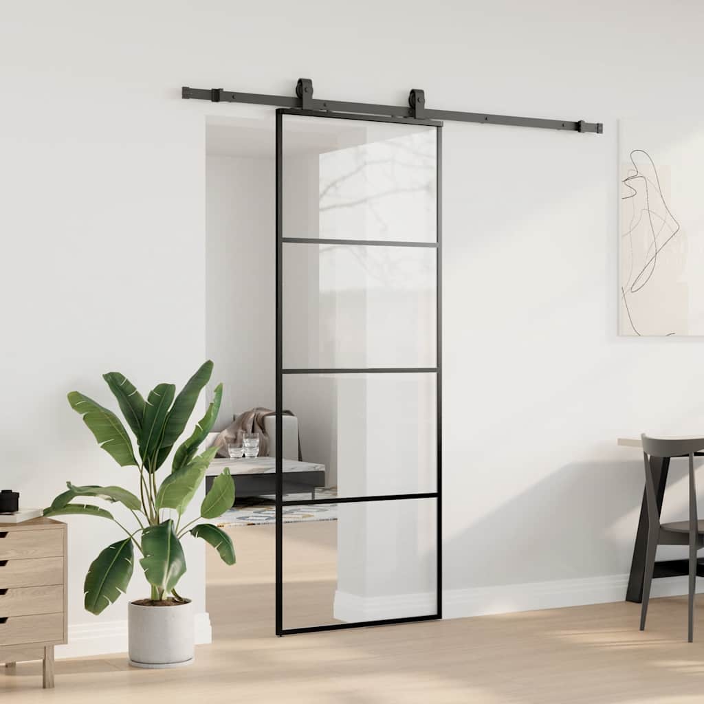 skydedør med hardwaresæt 76x205 cm ESG glas sort