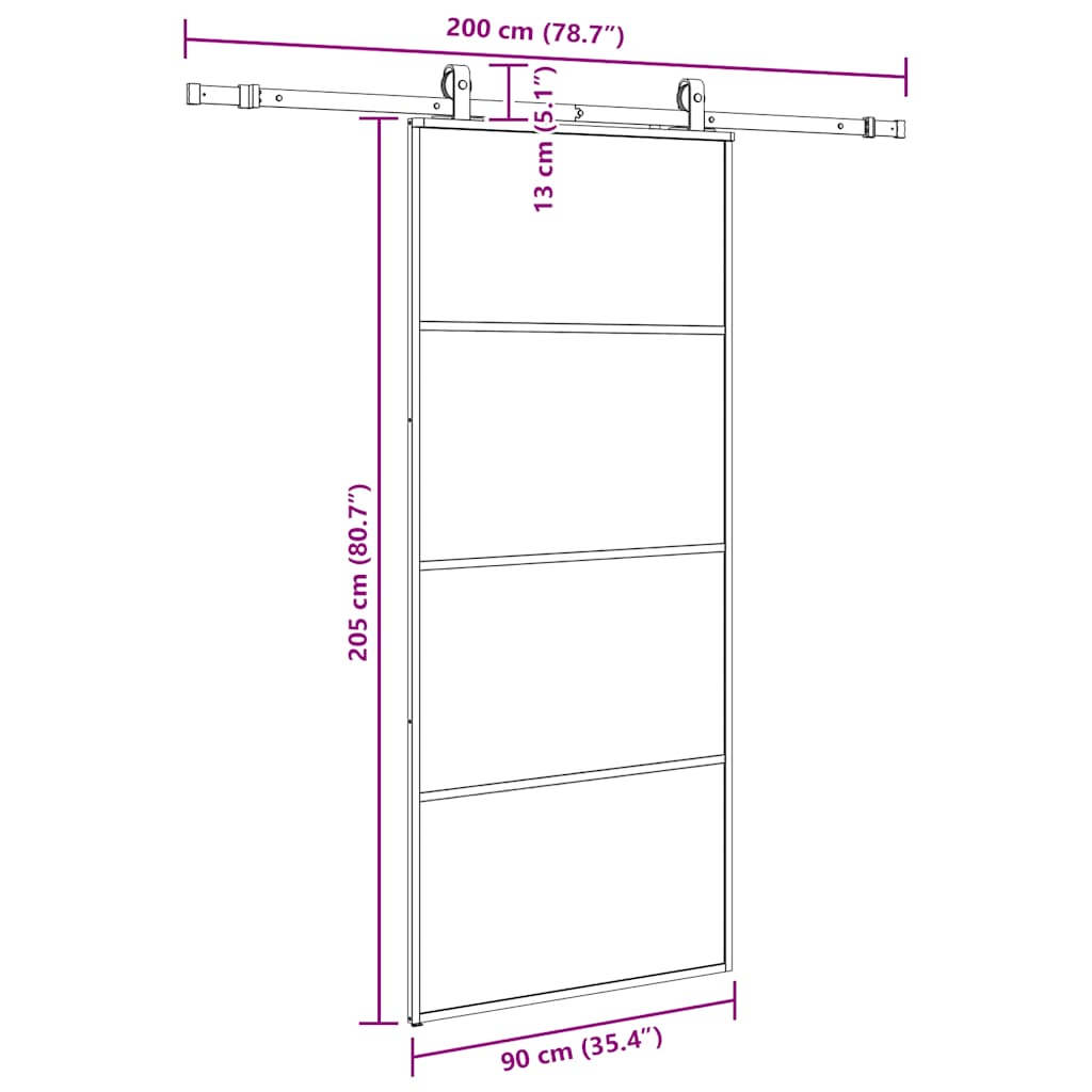 skydedør med hardwaresæt 90x205 cm ESG glas sort