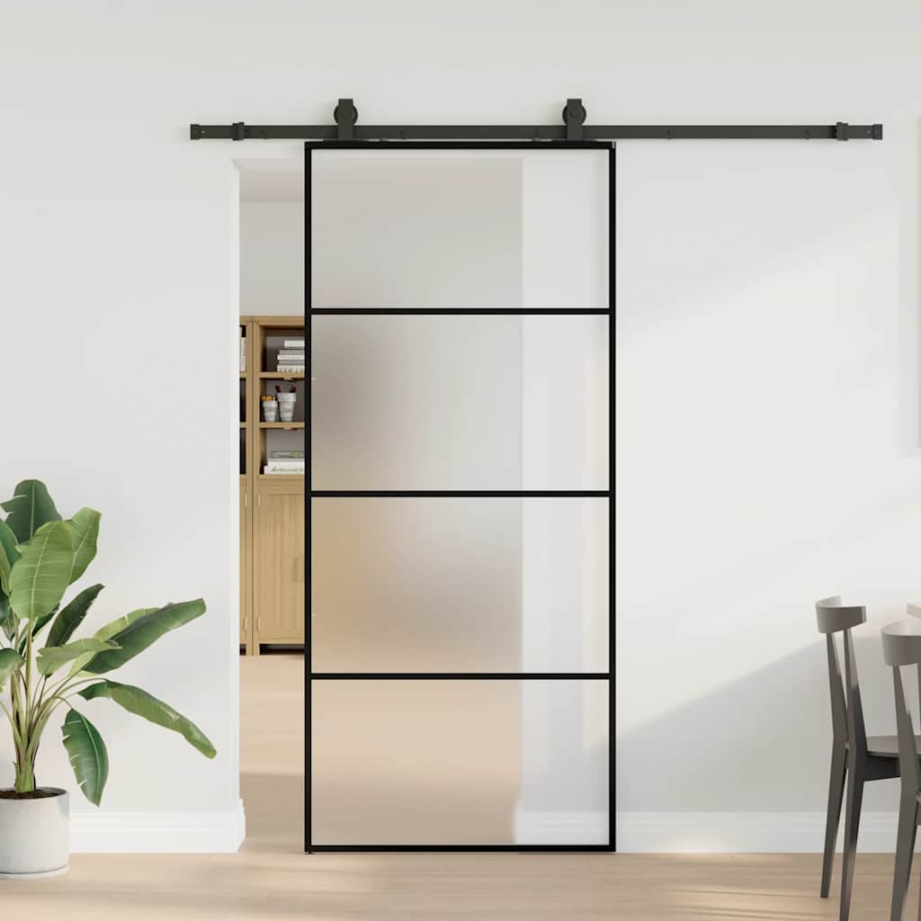 skydedør med hardwaresæt 90x205 cm ESG glas sort