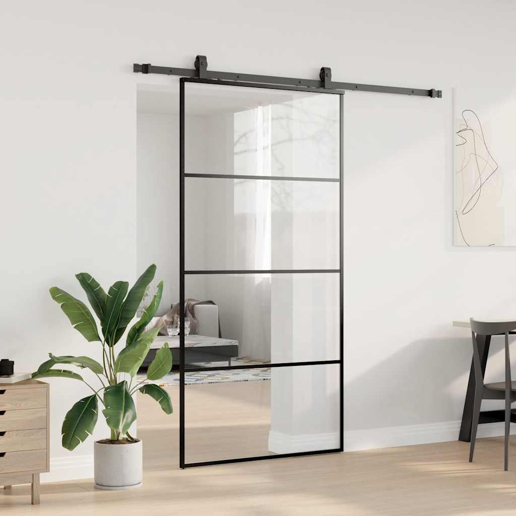 skydedør med hardwaresæt 102,5x205 cm ESG glas sort