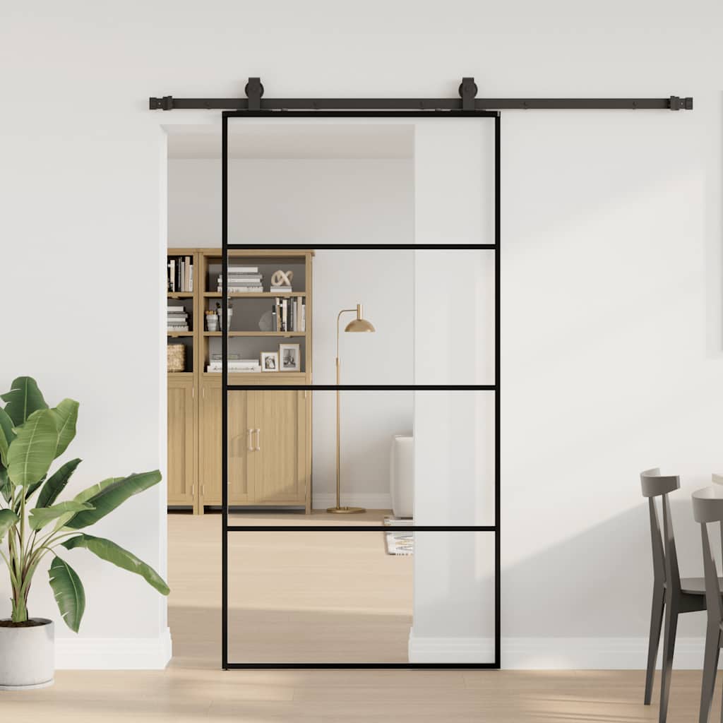 skydedør med hardwaresæt 102,5x205 cm ESG glas sort