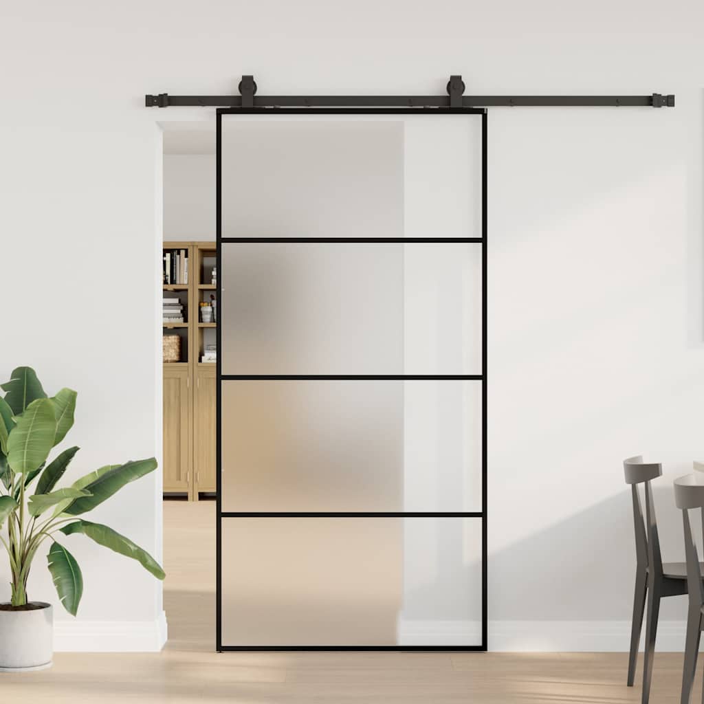 skydedør med hardwaresæt 102,5x205 cm ESG glas sort