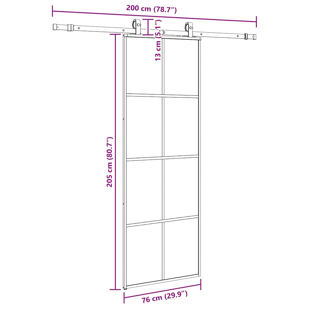 skydedør med hardwaresæt 76x205 cm ESG glas sort