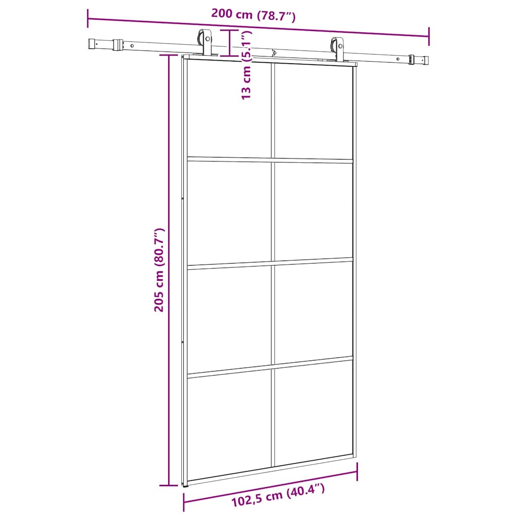 skydedør med hardwaresæt 102,5x205 cm ESG glas sort