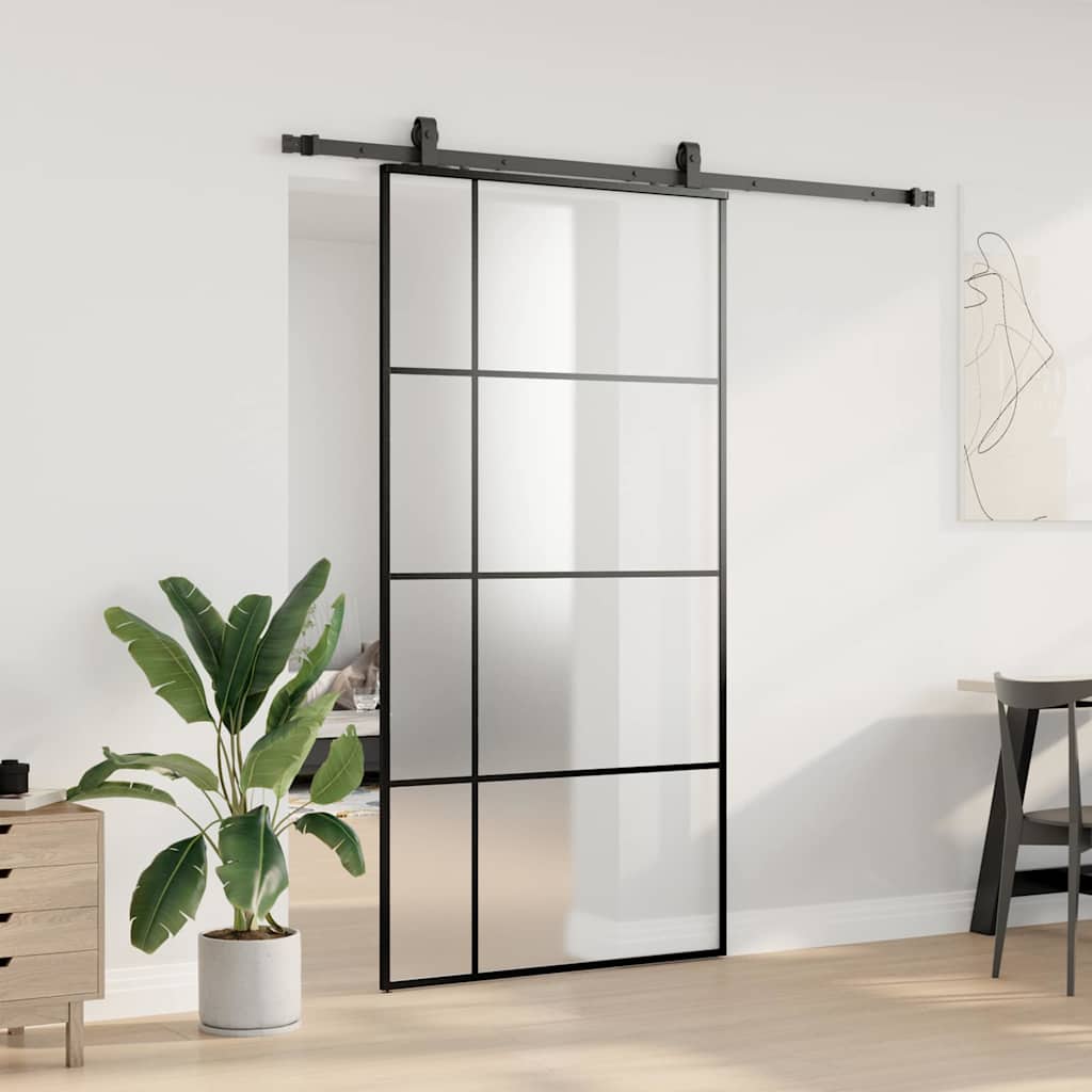 skydedør med hardwaresæt 102,5x205 cm ESG glas sort