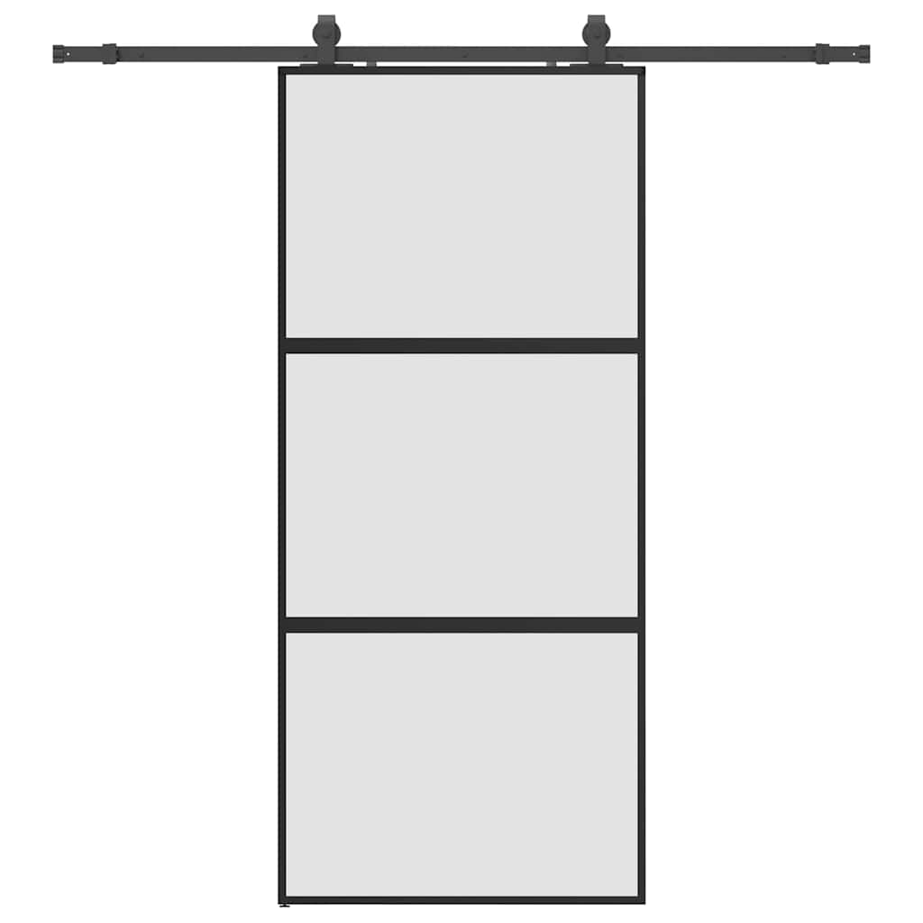 skydedør med hardwaresæt 90x205 cm hærdet glas sort