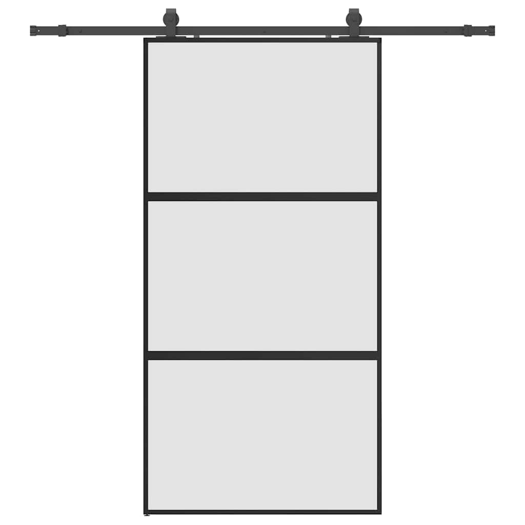skydedør med hardwaresæt 102,5x205 cm hærdet glas sort