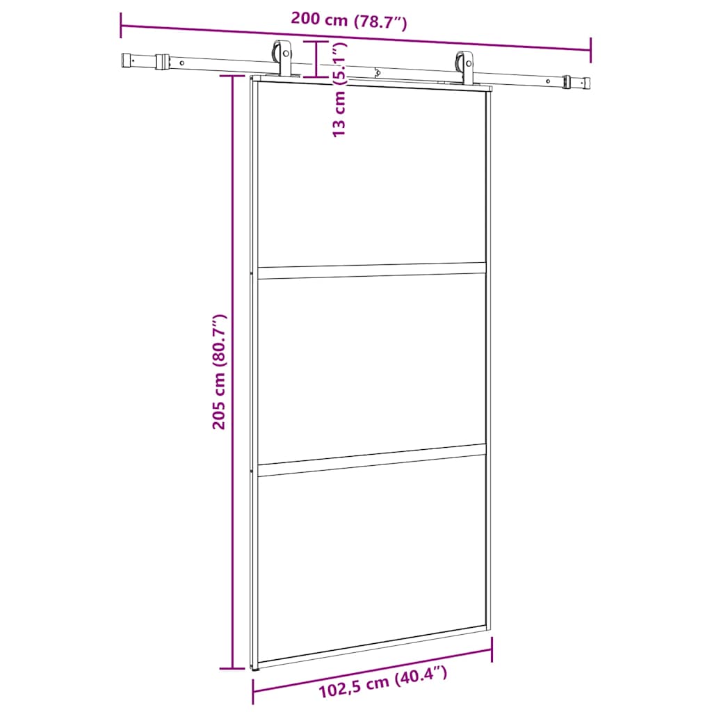 skydedør med hardwaresæt 102,5x205 cm hærdet glas sort