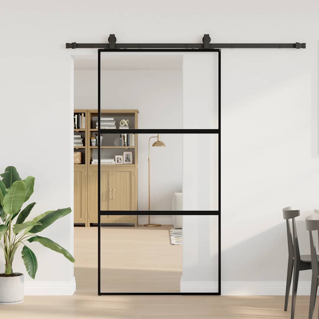 skydedør med hardwaresæt 102,5x205 cm hærdet glas sort