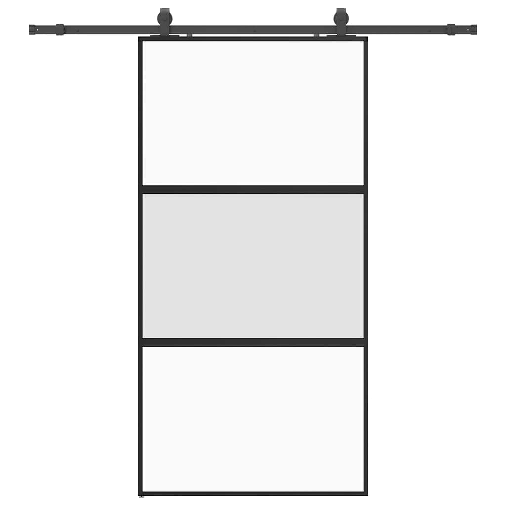 skydedør med hardwaresæt 102,5x205 cm hærdet glas sort