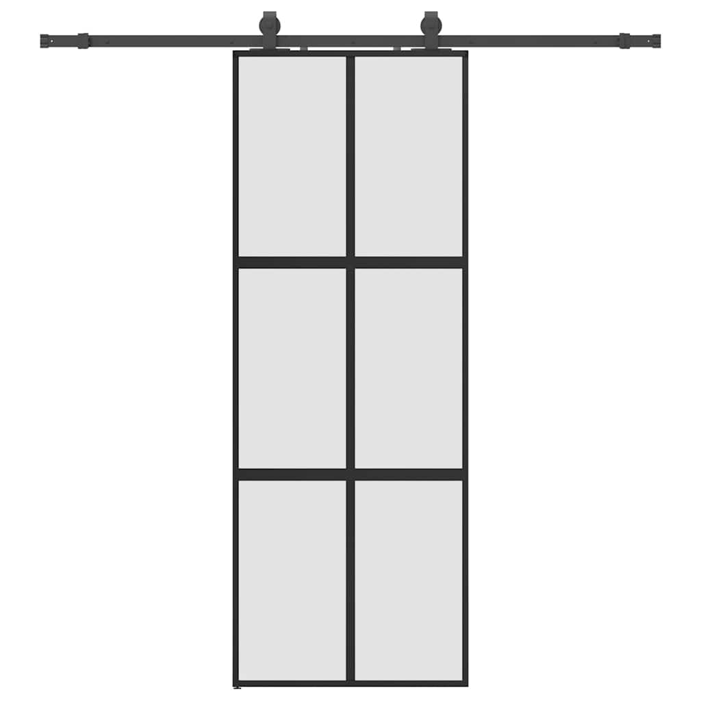 skydedør med hardwaresæt 76x205 cm hærdet glas sort