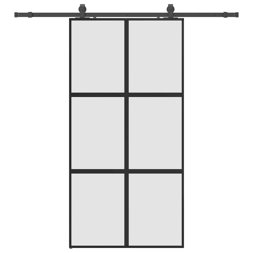 skydedør med hardwaresæt 102,5x205 cm hærdet glas sort