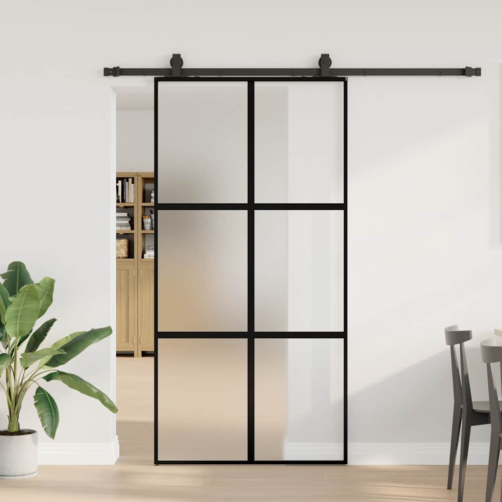 skydedør med hardwaresæt 102,5x205 cm hærdet glas sort