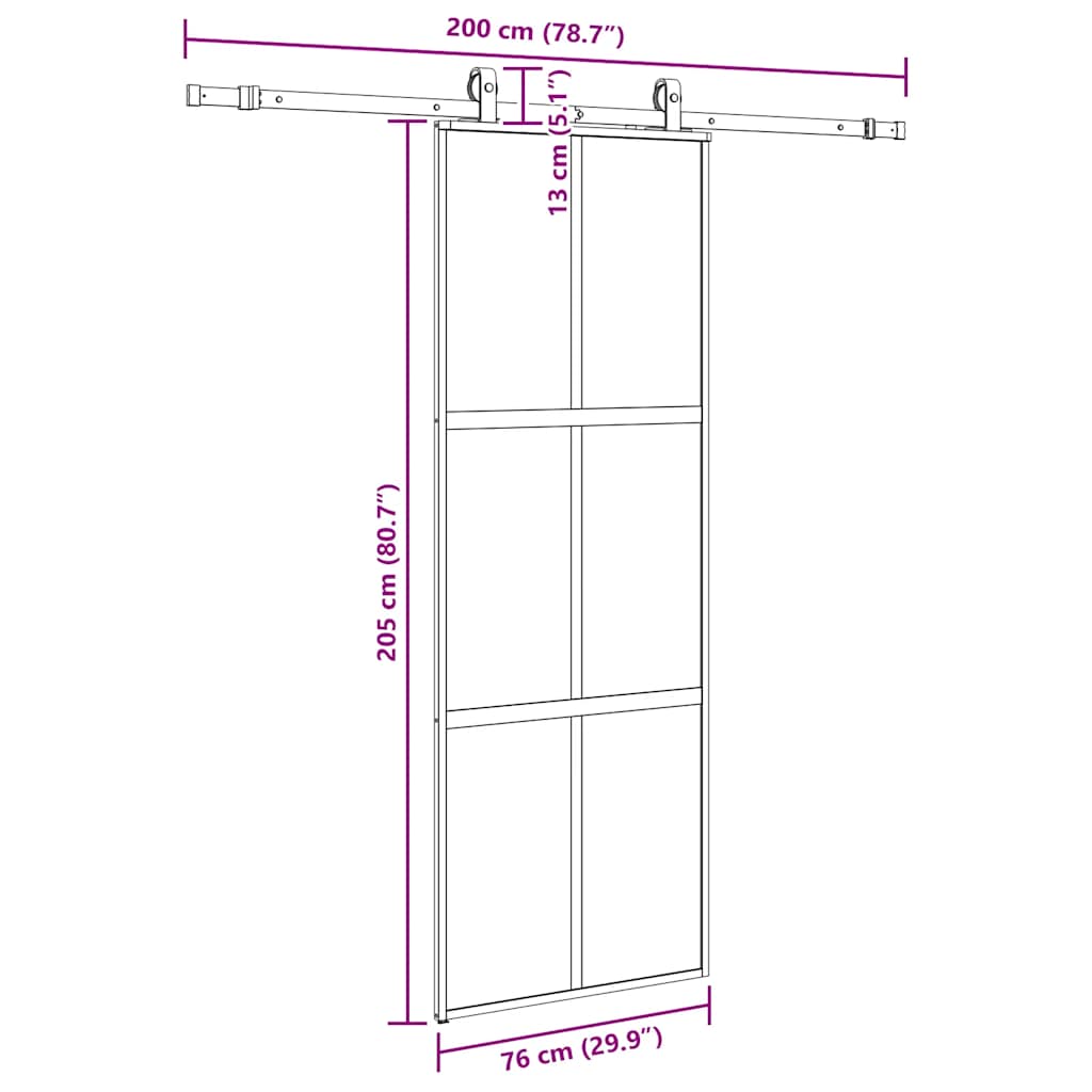 skydedør med hardwaresæt 76x205 cm hærdet glas sort