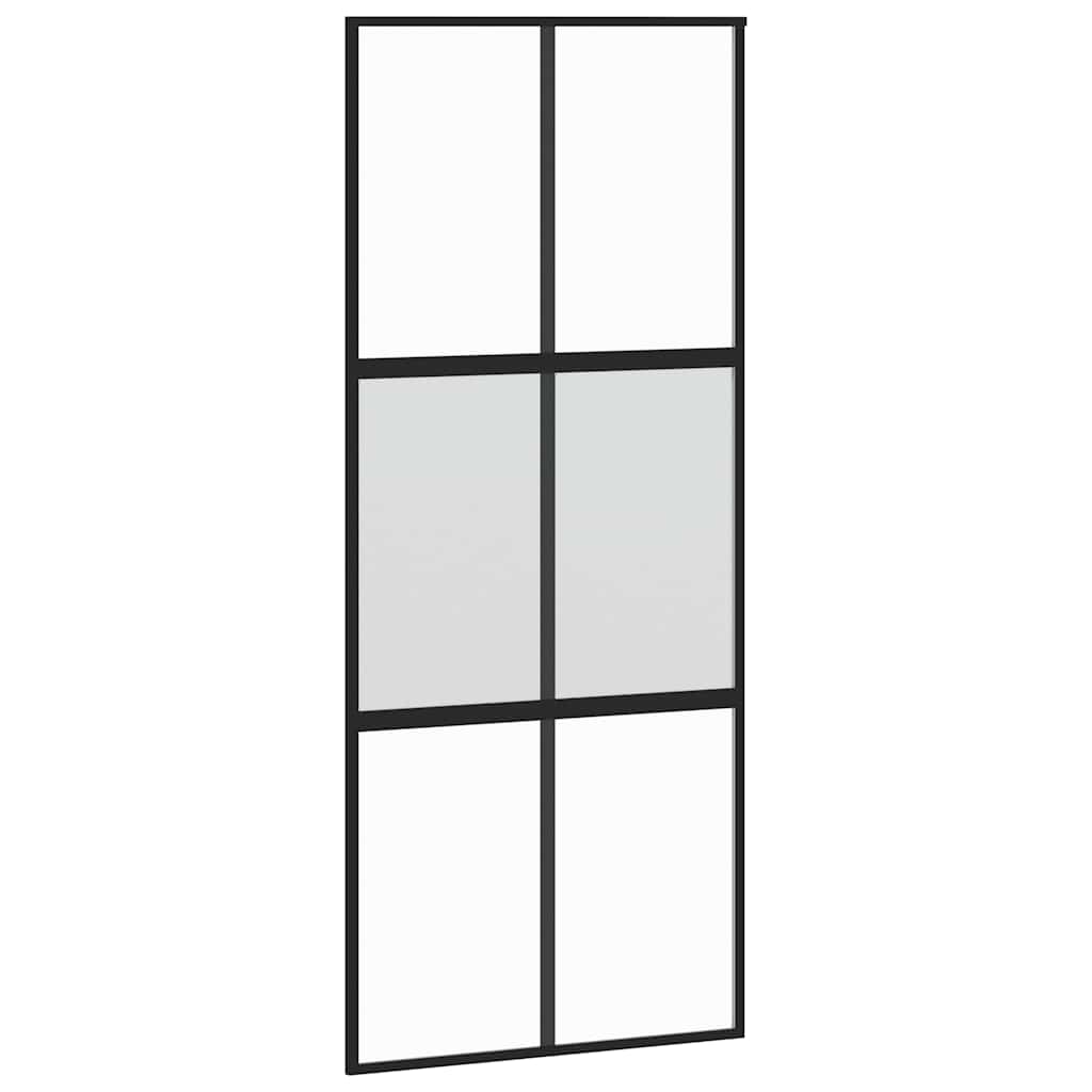 skydedør med hardwaresæt 90x205 cm hærdet glas sort